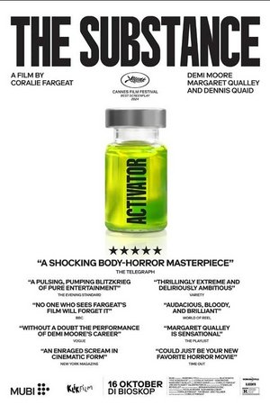 The Substance, Margaret Qualley, Demi Moore, Dennis Quaid, Hugo Diego Garcia, Oscar Lesage, Alexandra Barton, Joseph Balderrama, Tiffany Hofstetter, Gore Abrams, Oscar Salem
